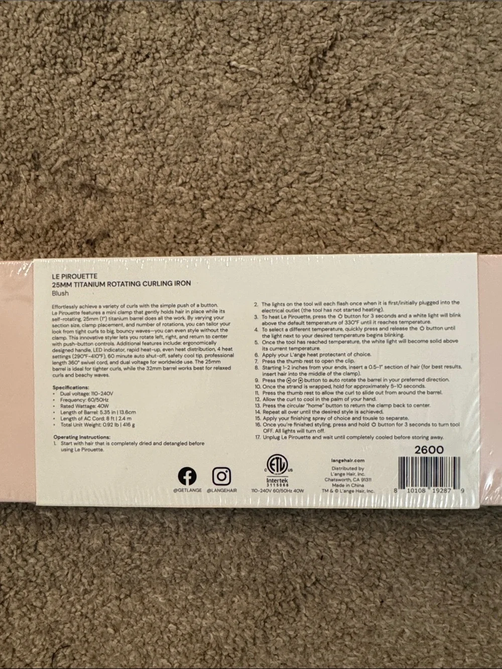 L'ange Le Pirouette 25mm Titanium Rotating Curling Iron - Pink and Black - Picture 3 of 3